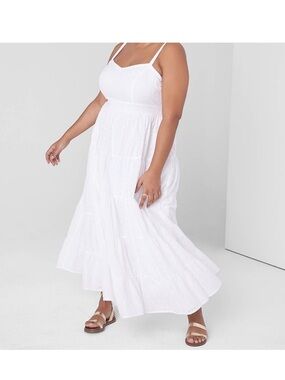 Lane Bryant White Eyelet Maxi Dress with Spaghetti Straps